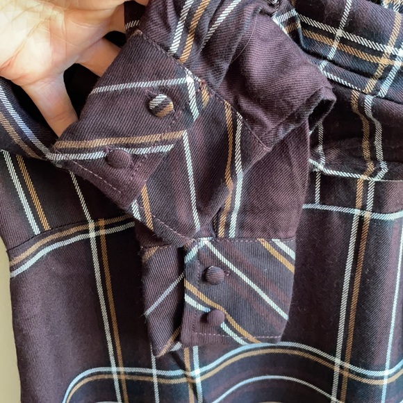 NWT (0) (6) Sanctuary cloth brown plaid faux wrap side tie button long sleeves - Picture 6 of 13